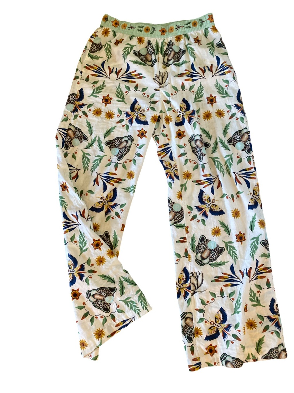 Anthropologie White Floral & Animal Print Pajamas -XS